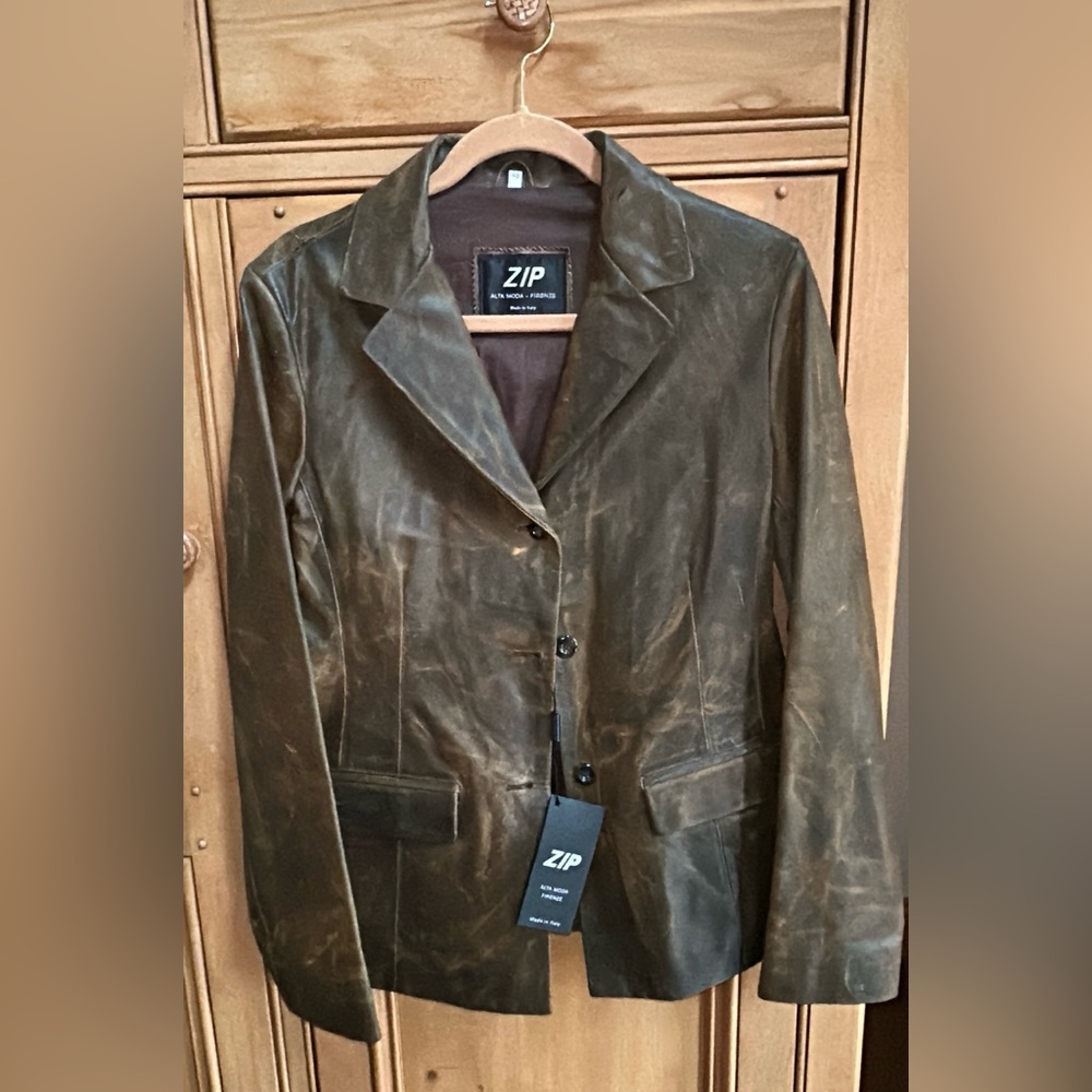 Women's Made in Italy 48 Distressed Copper Brown Genuine Leather Jacket Lined
